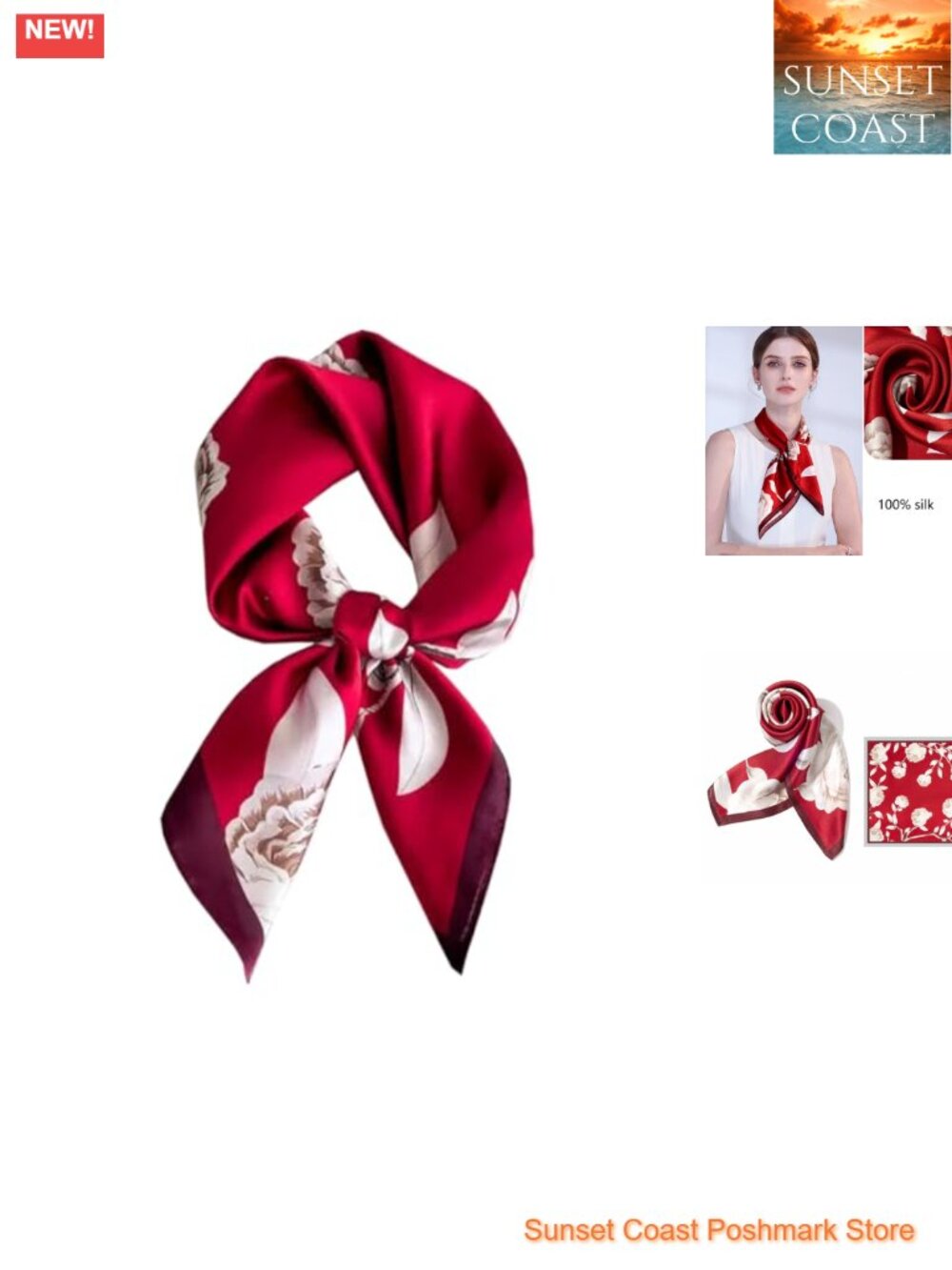 100% Mulberry Silk Square Scarf 25.6" Hair Neckerchief Headscarf